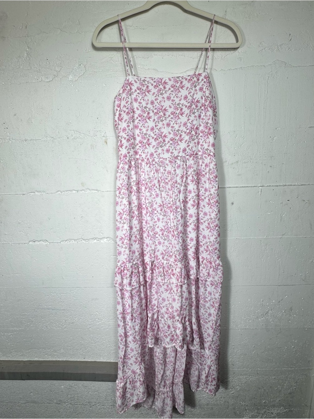 Trixxi Pink Floral High Low Knee Midi Length Dress with‎ Spaghetti Straps Size L
